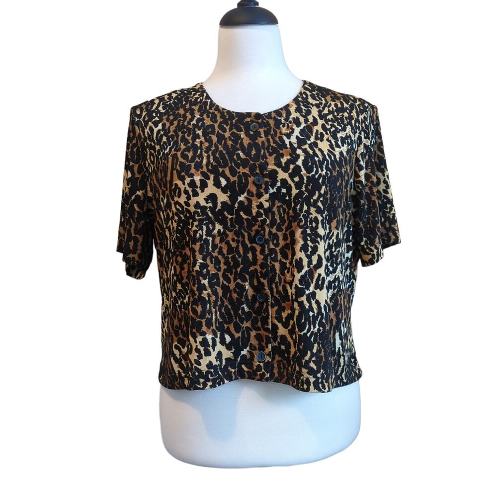 Leopard Print Button Up Cardigan Blouse Size L